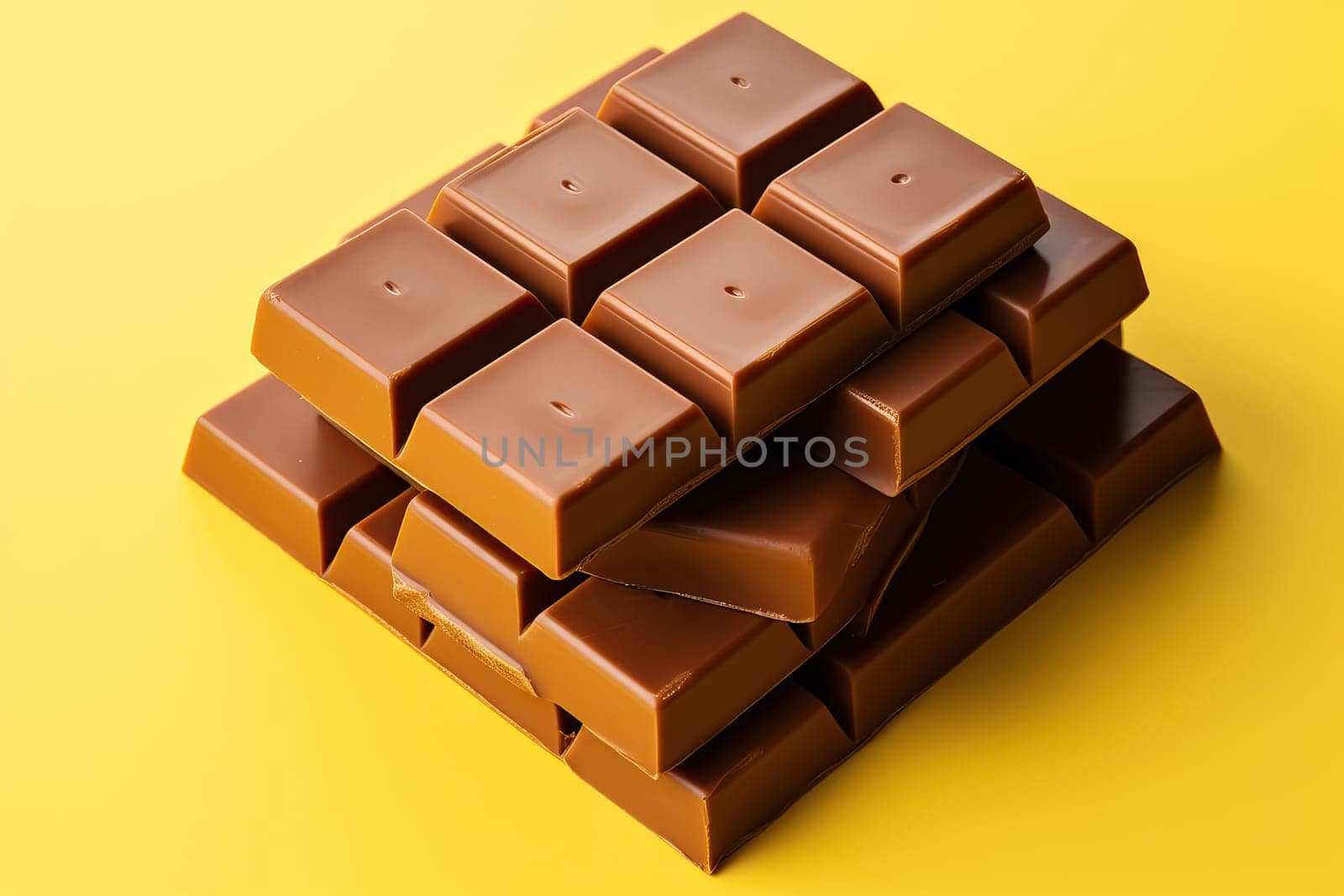 Milk chocolate bar on yellow background, top view of chocolate. by Niko_Cingaryuk