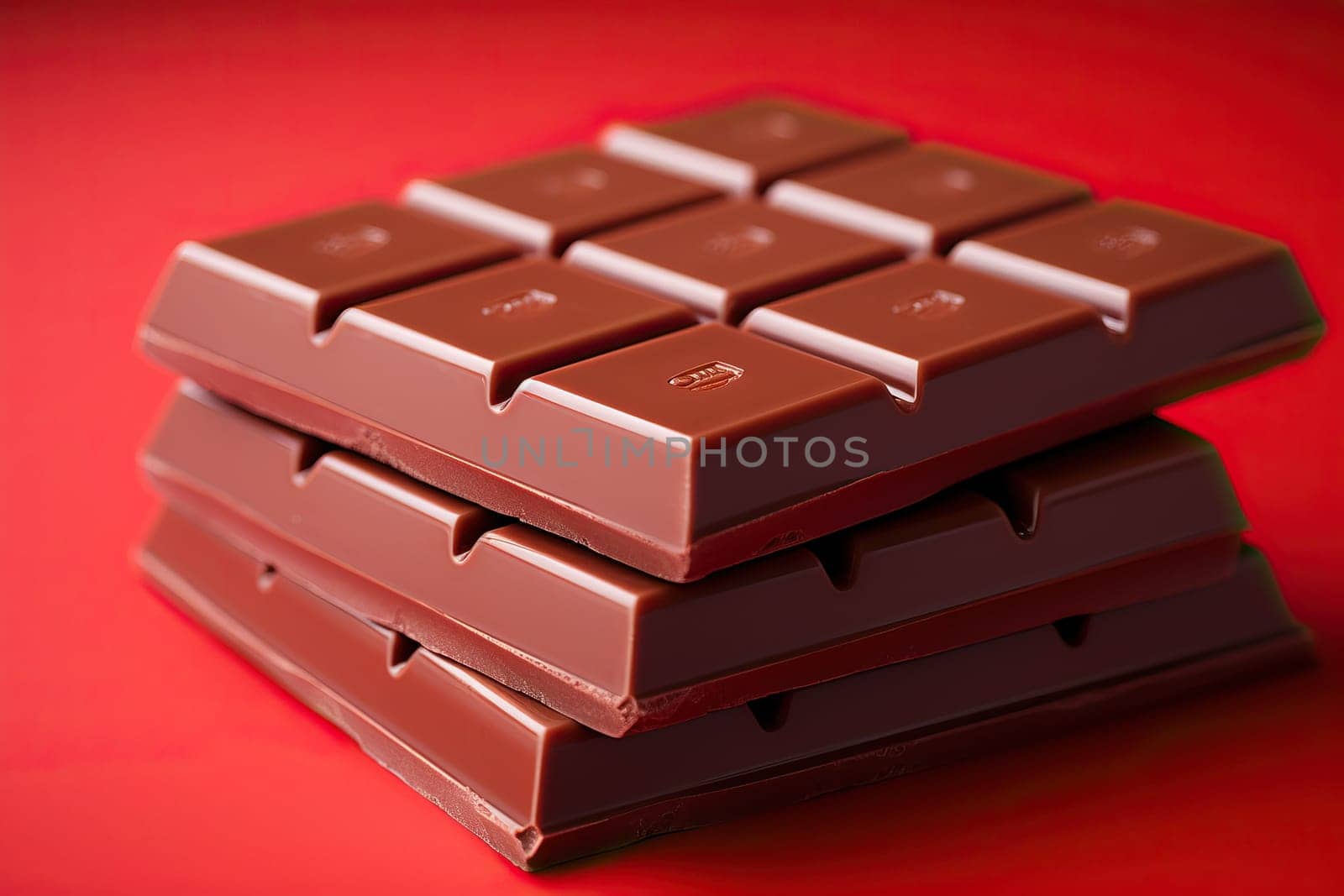 Milk chocolate bar on a red background. by Niko_Cingaryuk