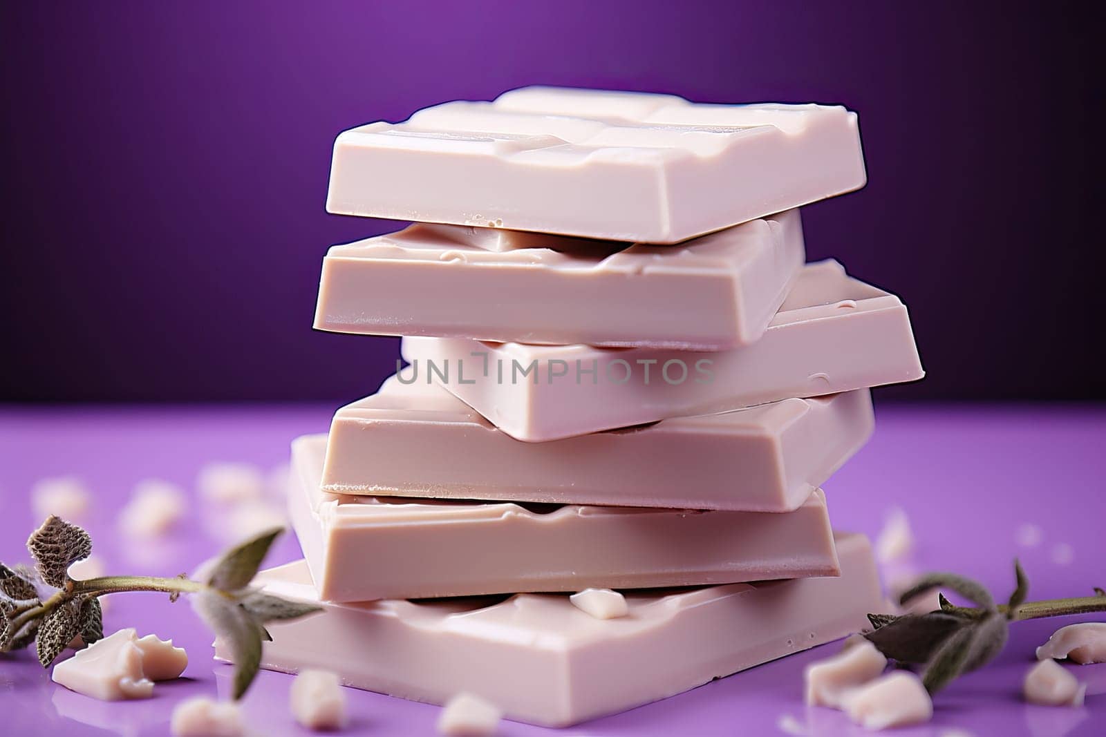 Milk white chocolate on a purple background