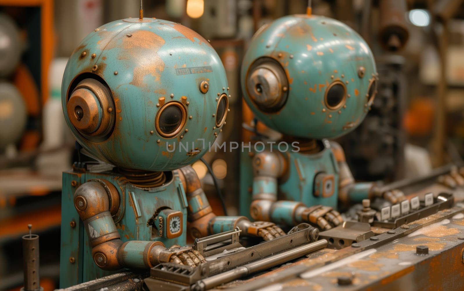 Two robots are assembled on a collectable machine in a factory by richwolf