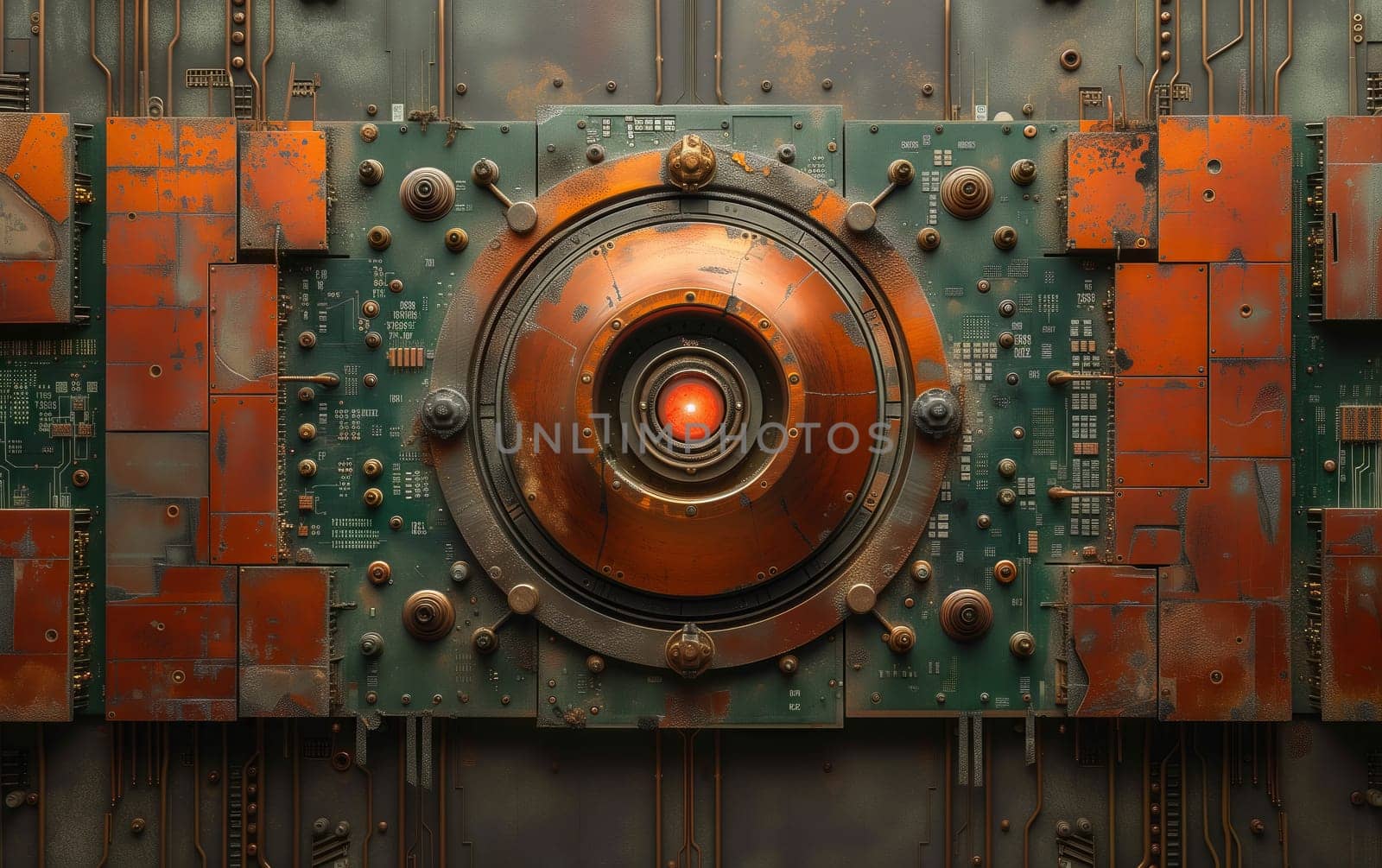 Closeup shot of a metal object with a central red light by richwolf