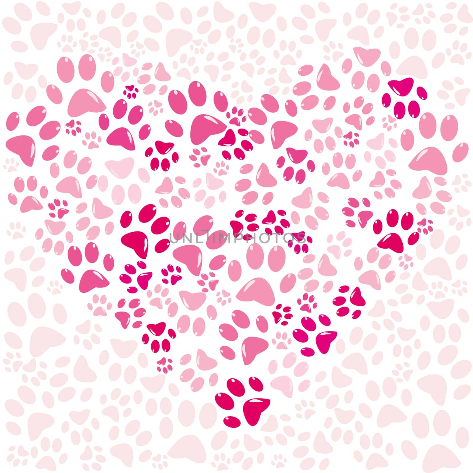 Pink heart made of animal footprints