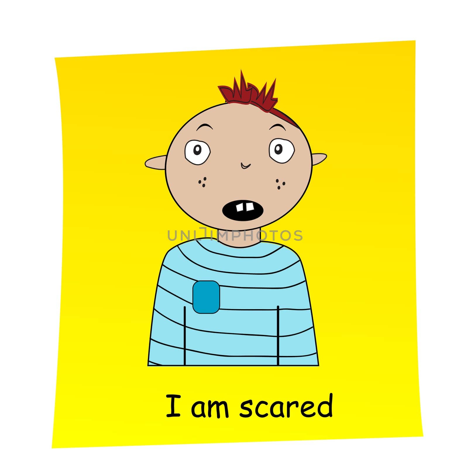 I am scared concept.Cartoon hand drawn girl with scared expression