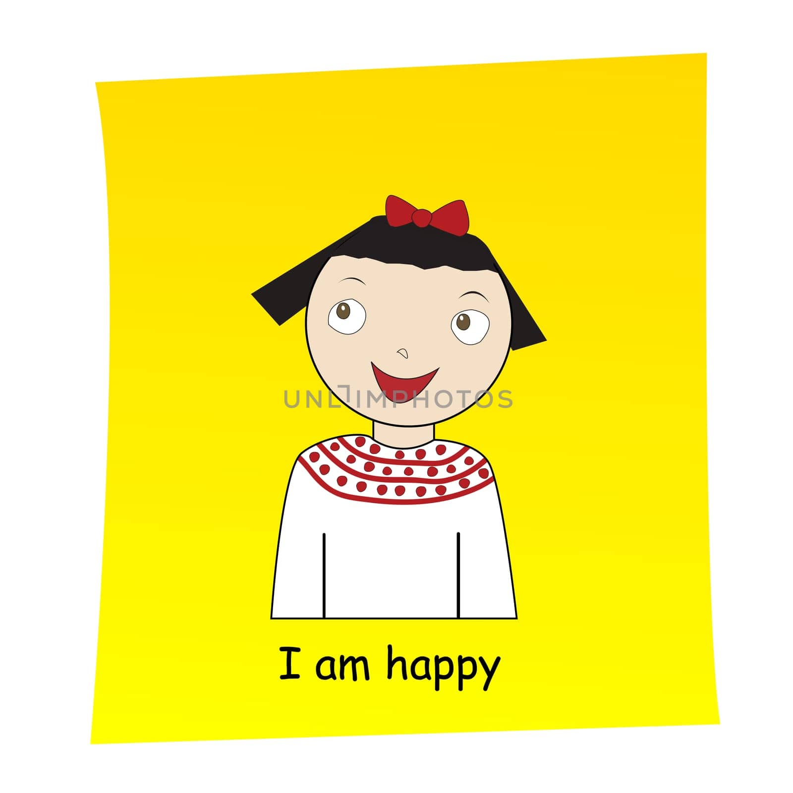 I am happy concept.Cartoon hand drawn girl with happy expression by hibrida13