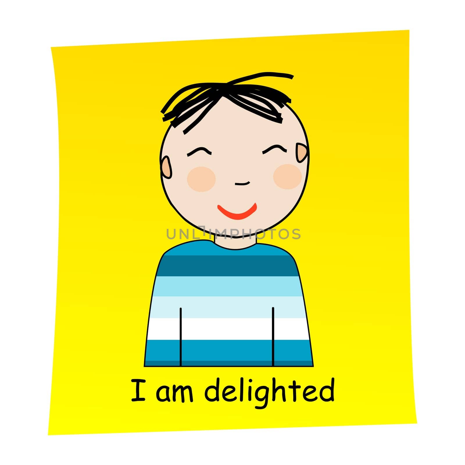 I am delighted concept.Cartoon hand drawn boy with delighted  expression by hibrida13