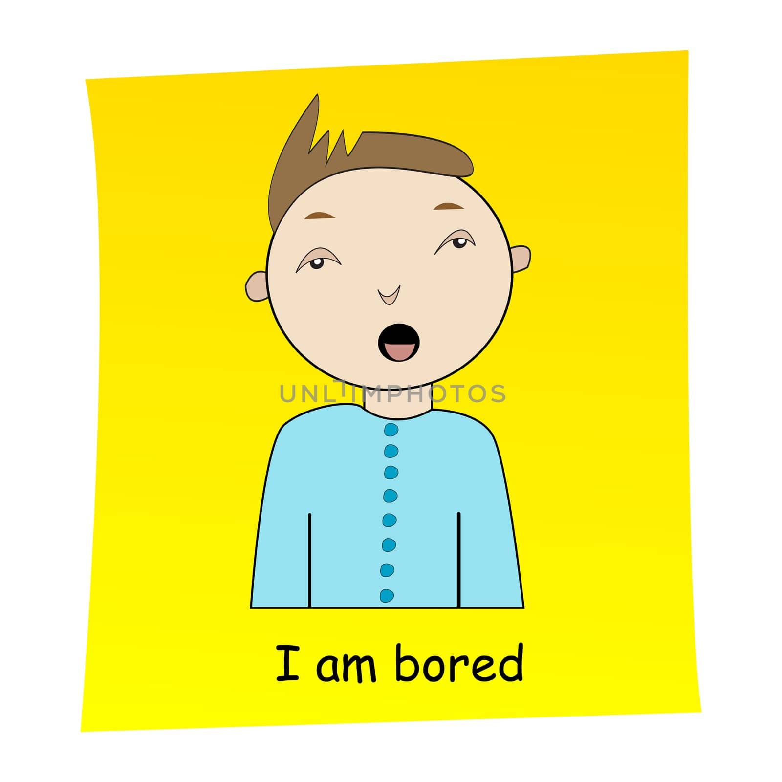 I am bored concept.Cartoon hand drawn boy with bored expression