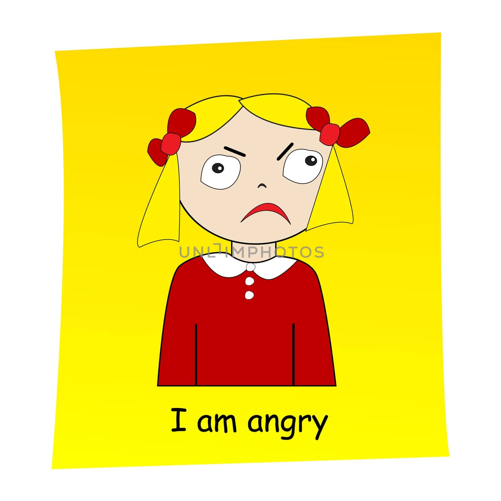 I am angry concept. Cartoon hand drawn girl with angry expression