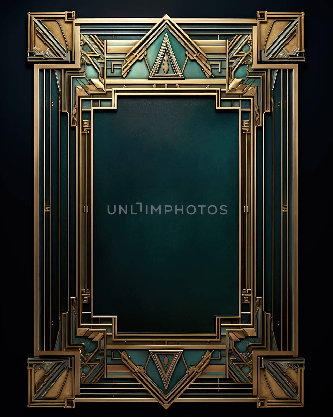 Golden art deco frame with ornament. Retro golden art deco or art nouveu frame in roaring 20s style. Generative AI