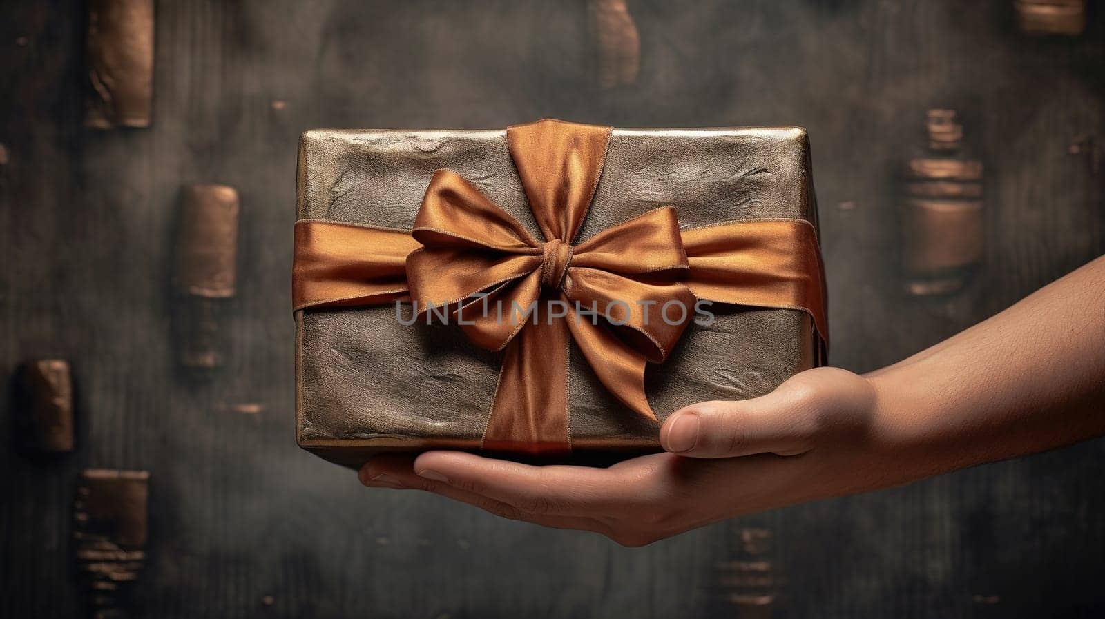 Handcrafted gift box in hands. Offering of the beautiful handmade giftbox. Generated AI