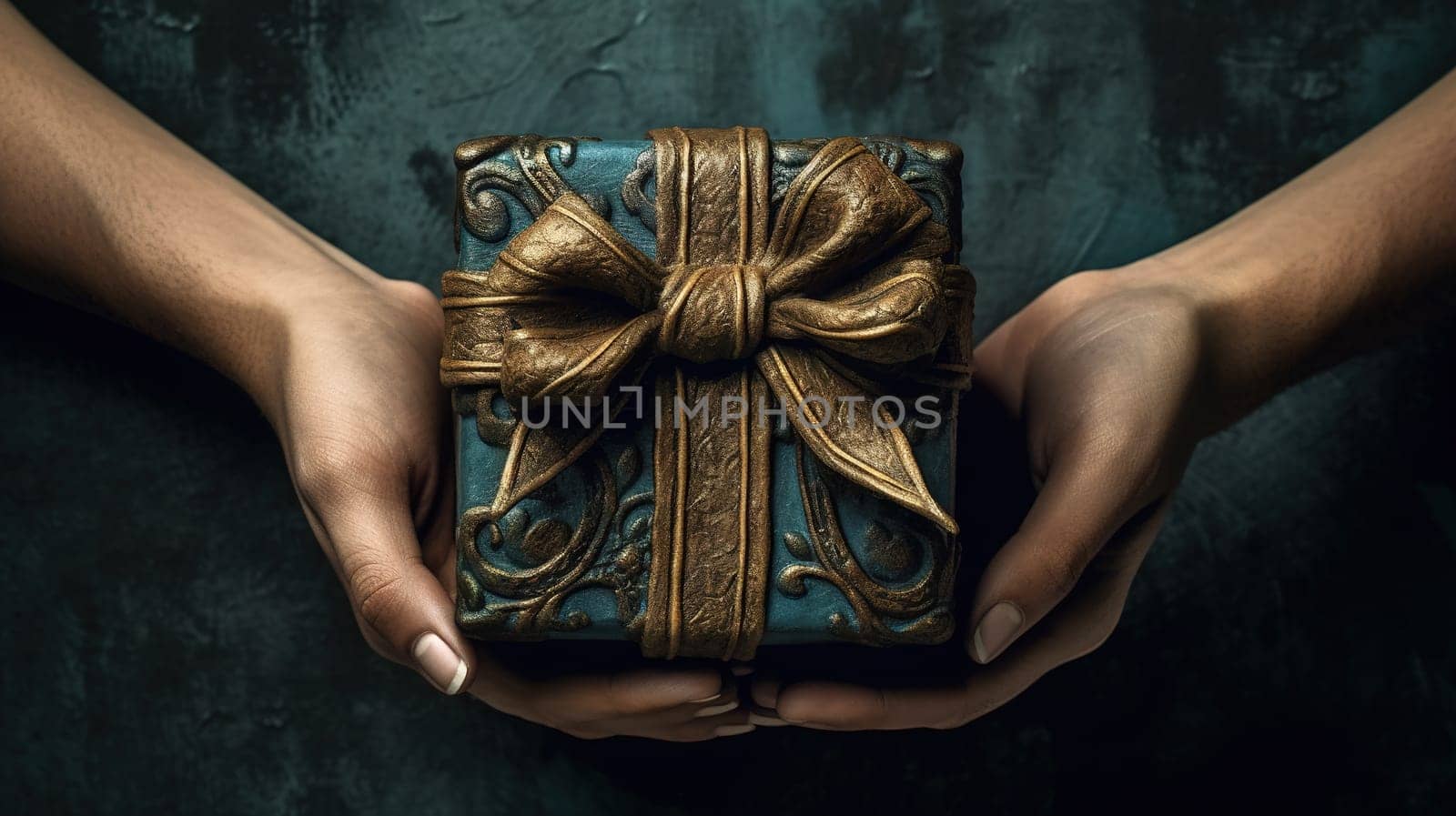 Handcrafted gift box in hands. Offering of the beautiful handmade giftbox. Generated AI. by SwillKch