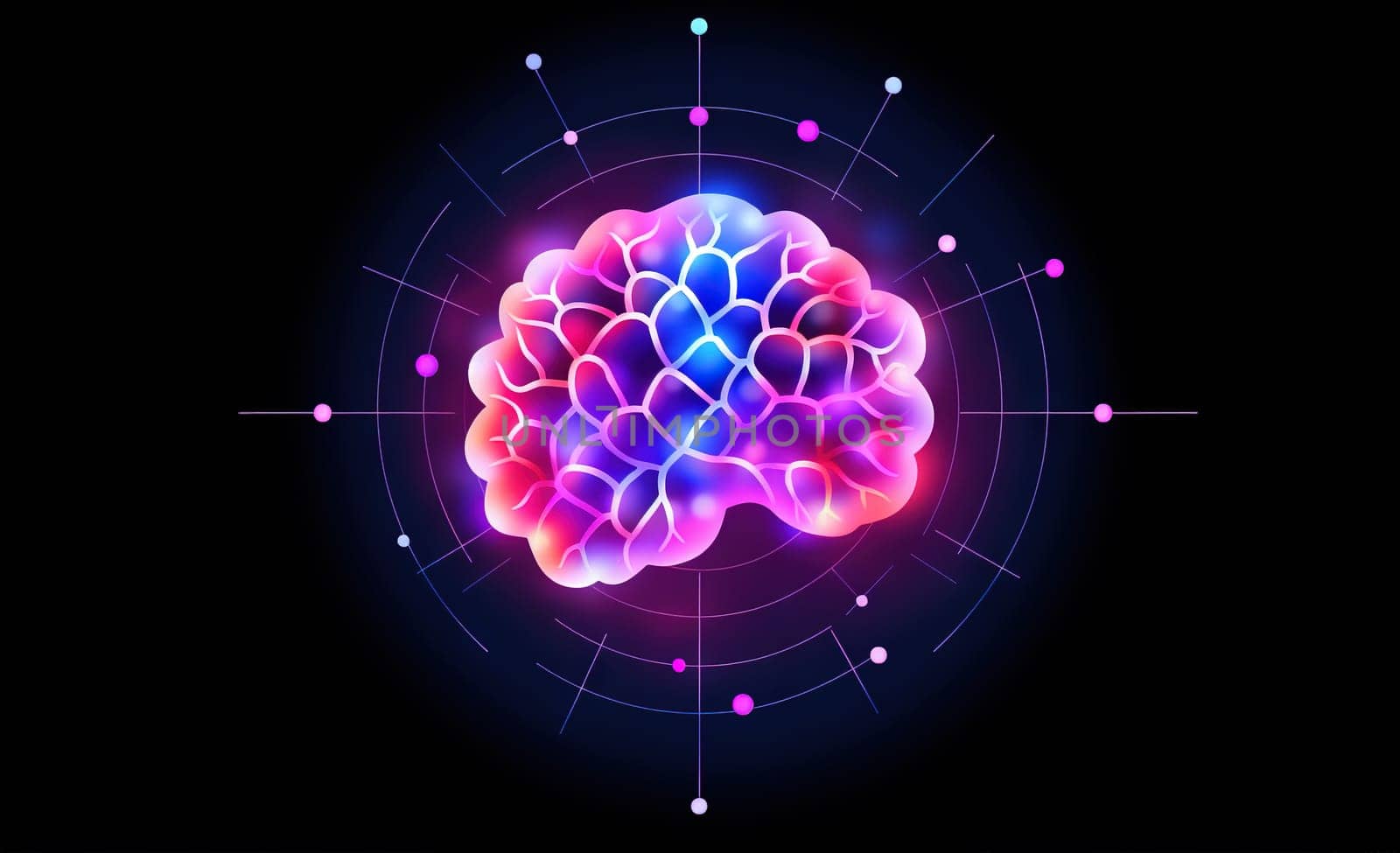 Brain sign in purple color. Neon line styled brain icon, symbol of science and intelligence. Generated AI