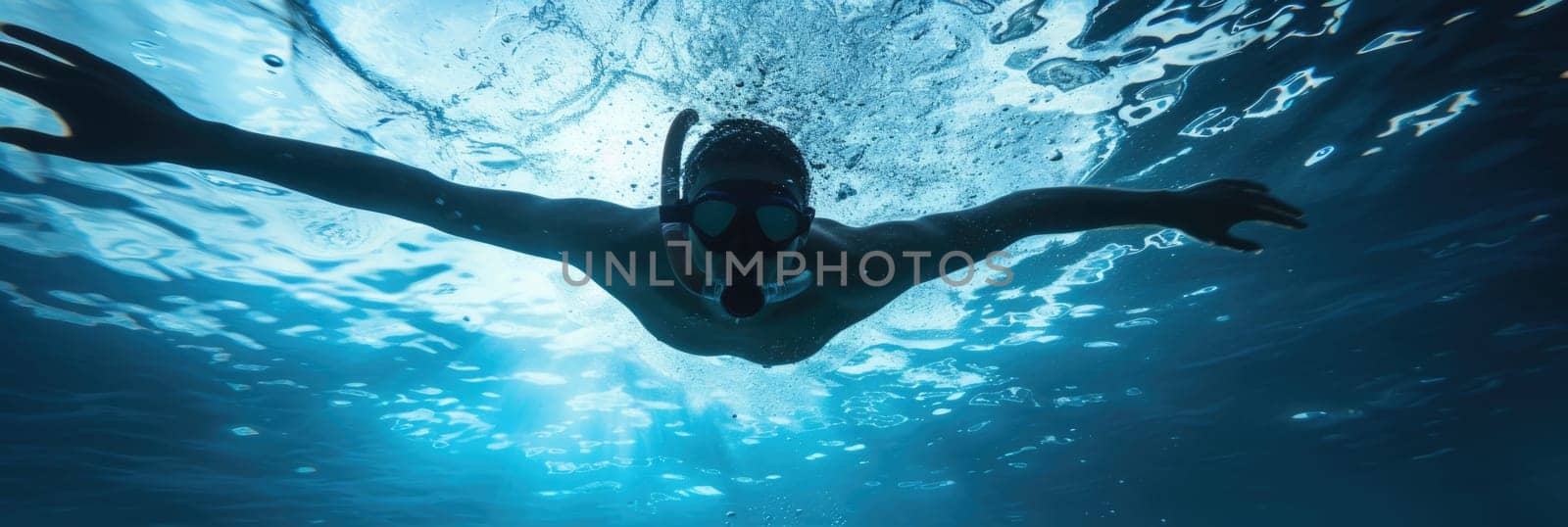 A person is swimming in the water with their arms extended.