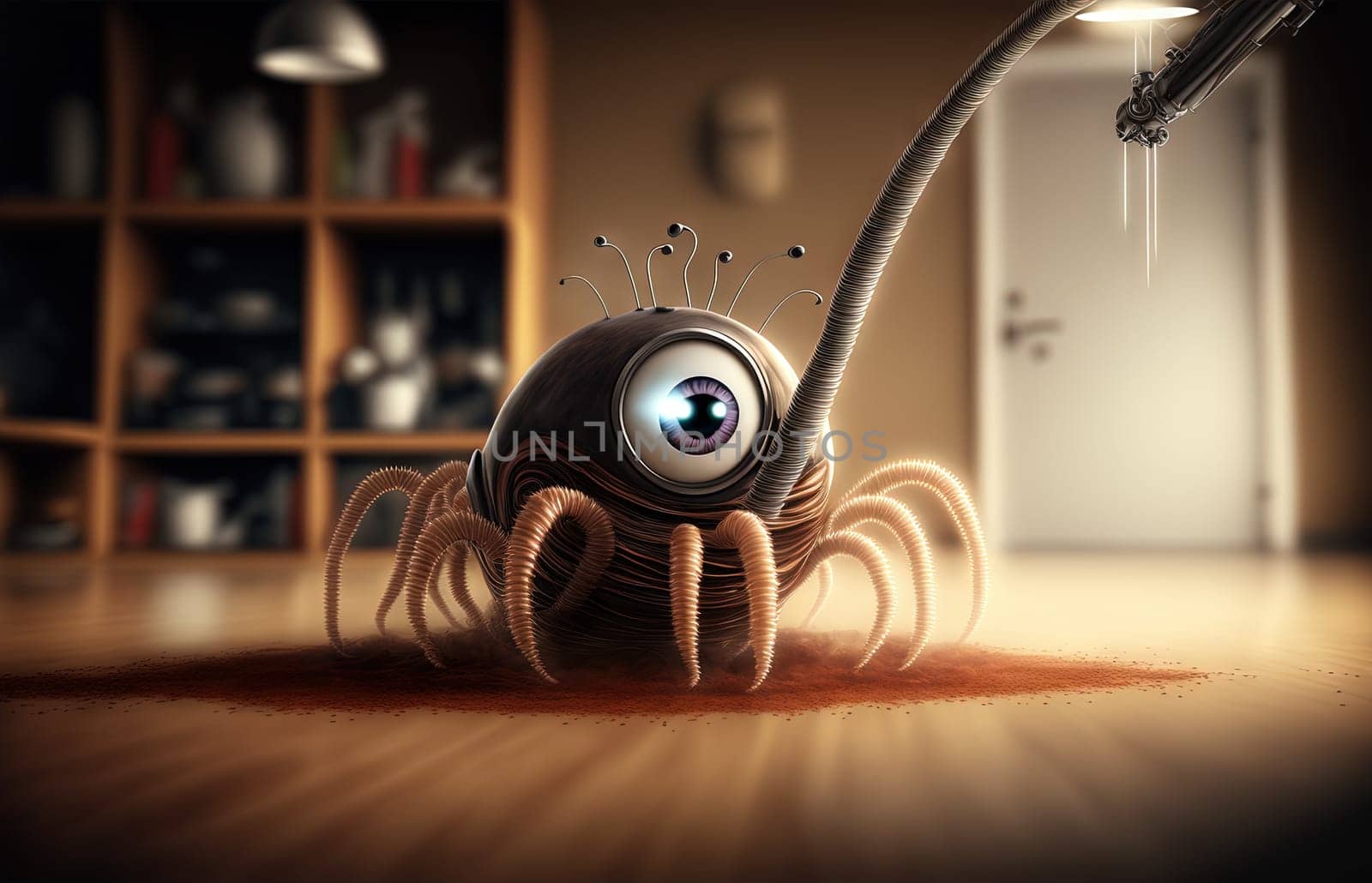 Vacuum cleaner cute and funny monster in the room. Dustsucker mascot character. Generated AI. by SwillKch
