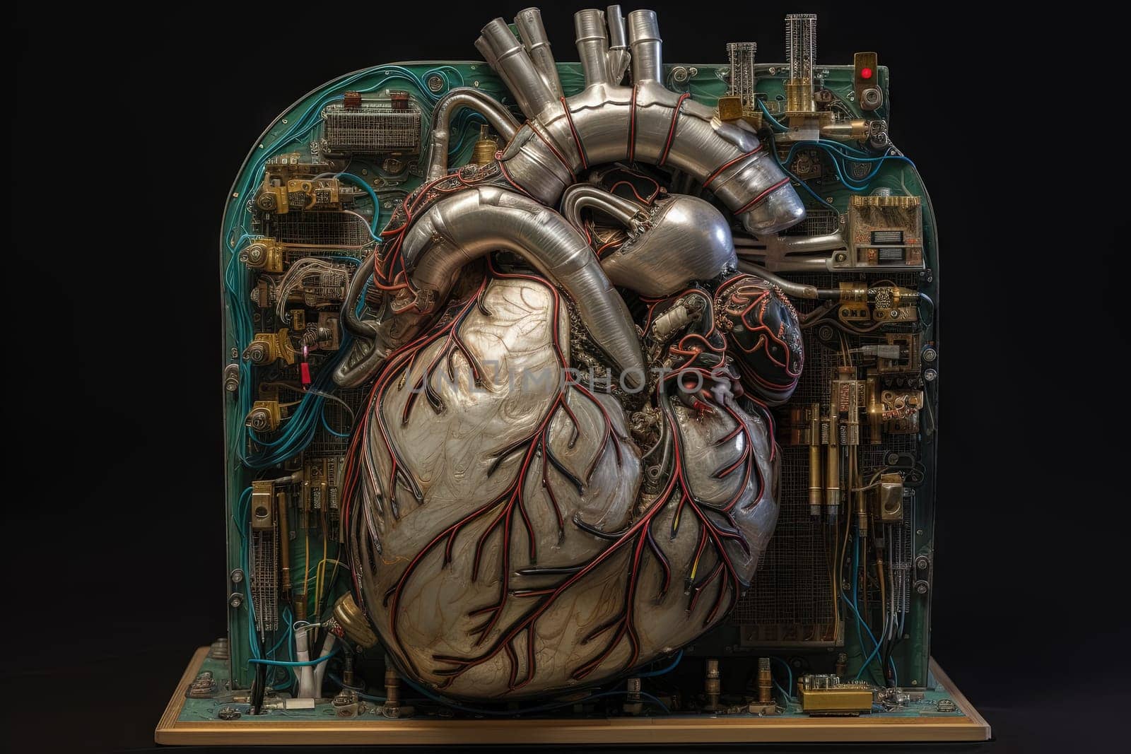 Technological heart concept for healthcare or digital motor idea. Generated AI. by SwillKch