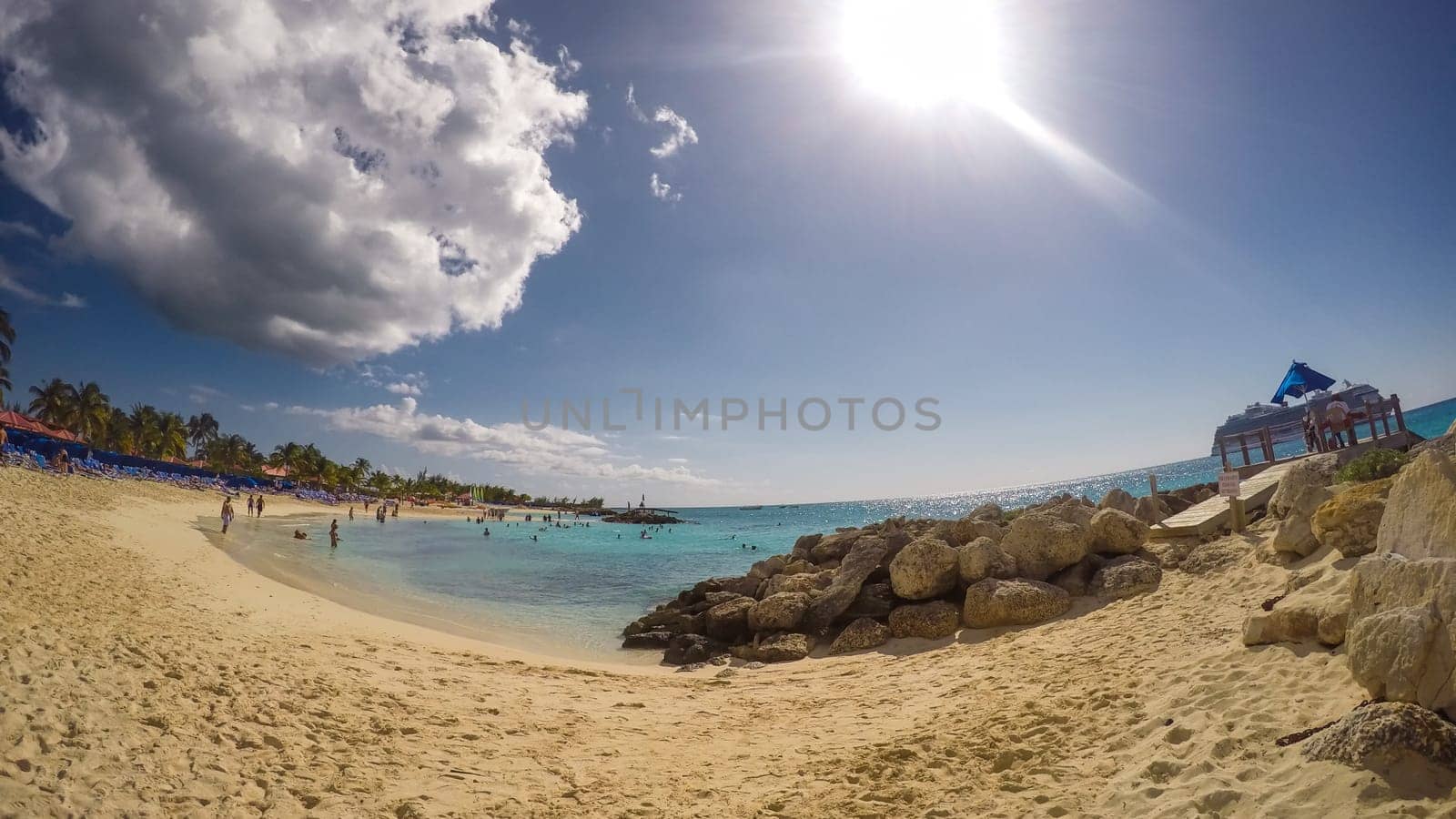 Tropical beach of Princess Cays Island in Bahamas