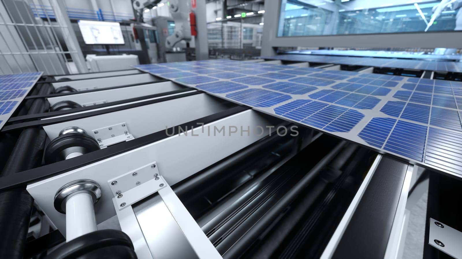 Close up shot of sustainable company manufactured solar cells in facility by DCStudio