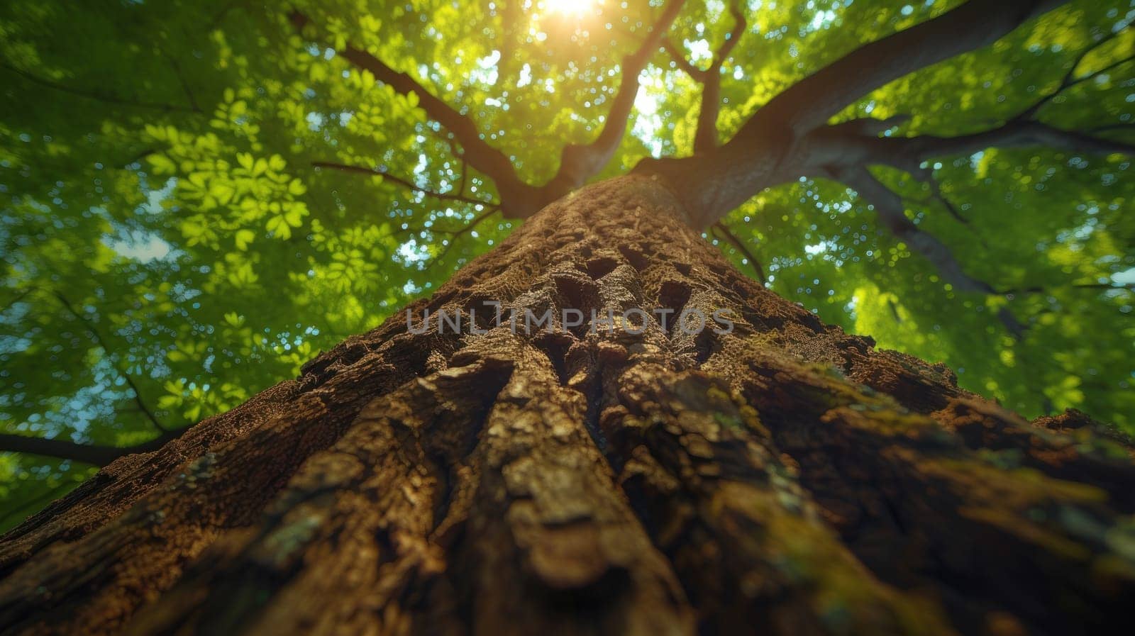 Low angle shot of the tree. Generative AI.