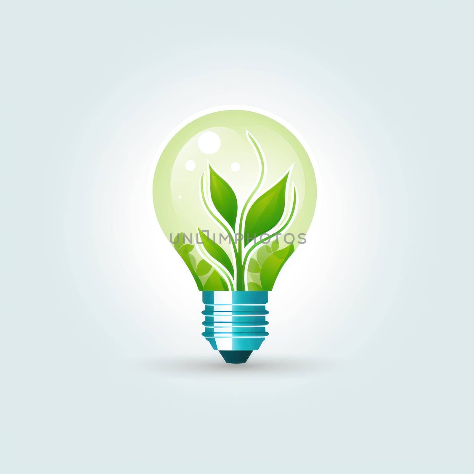 Eco friendly lightbulb with plants green background, Renewable and sustainable energy. Generative AI by matamnad