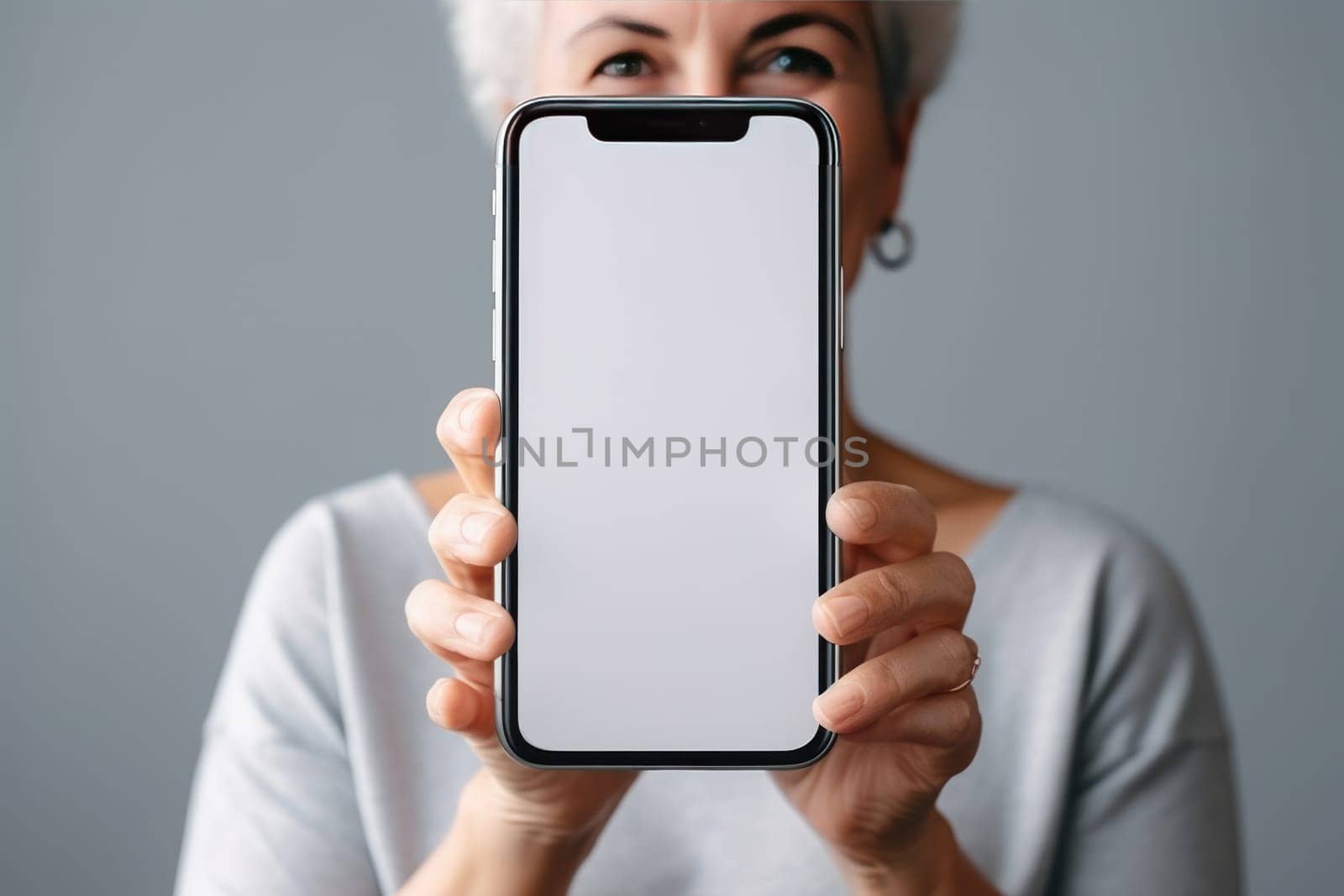 senior woman using a mobile app on her smartphone ,mockup. generative AI by matamnad
