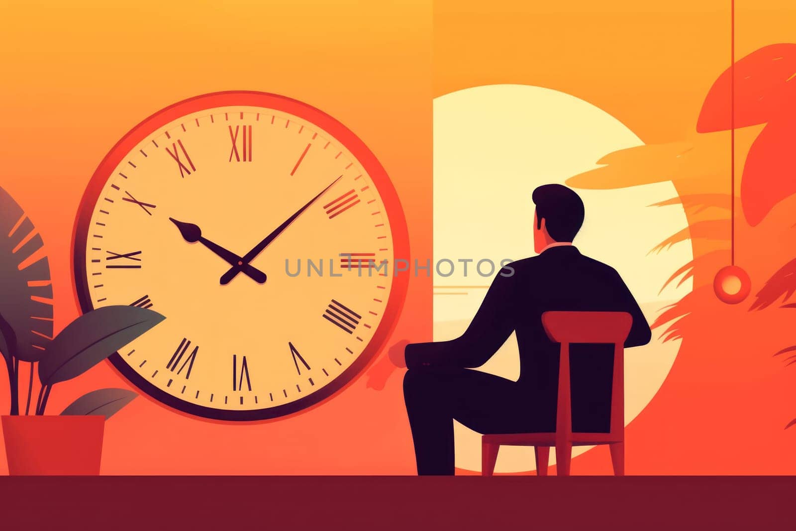 Concept of time management with man and clock. Generative AI. by matamnad