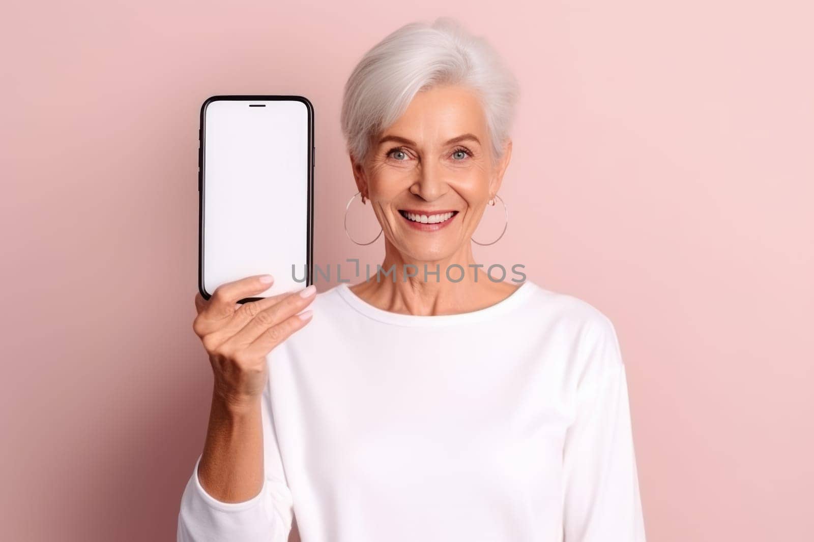 senior woman using a mobile app on her smartphone ,mockup. generative AI.