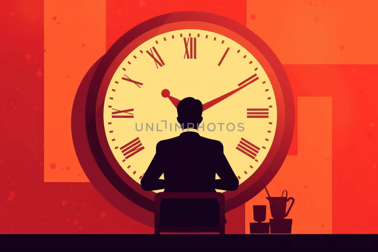 Concept of time management with man and big clock. Generative AI. by matamnad