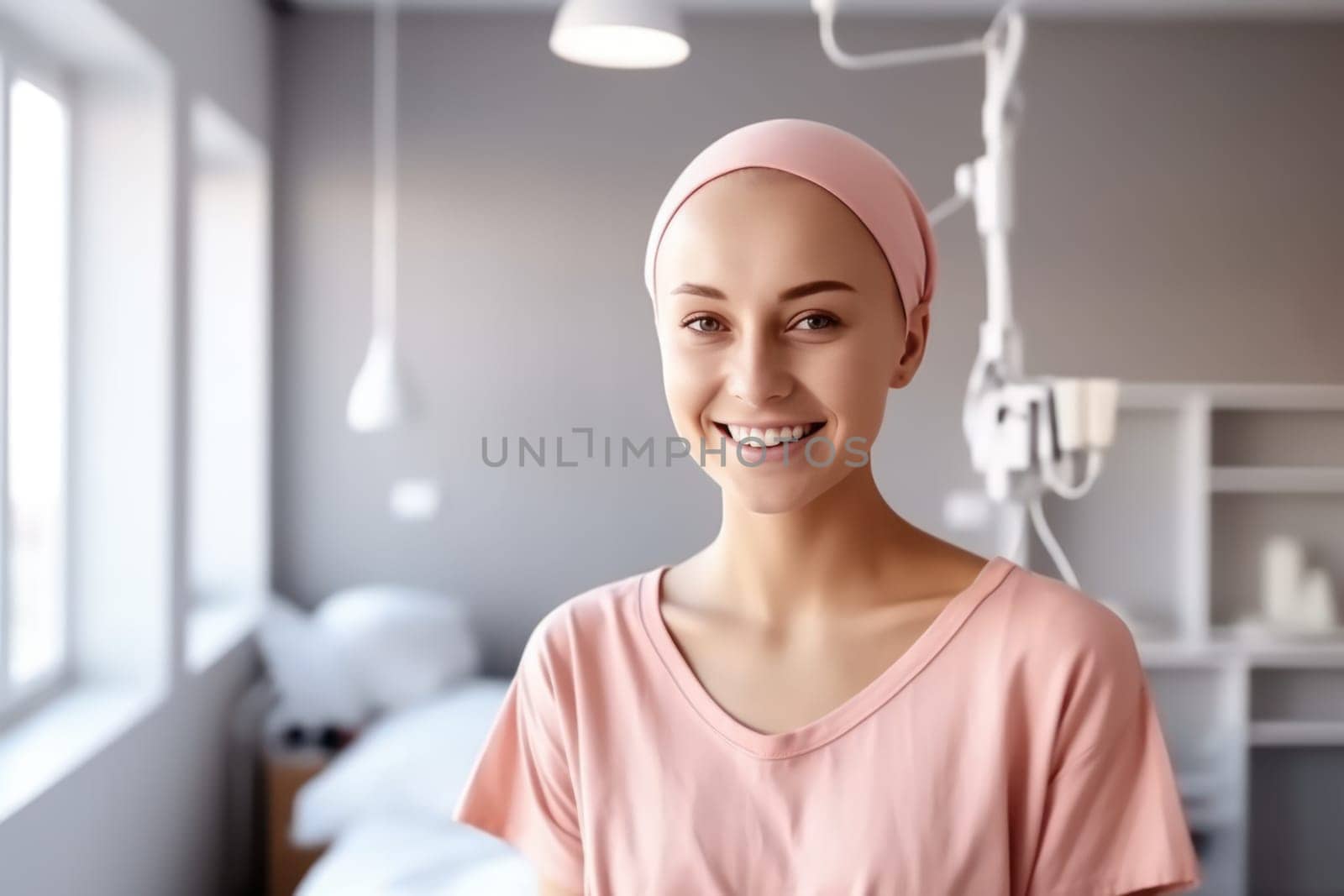 woman wearing pink t-shirt . Breast cancer awareness month. Generative ai.