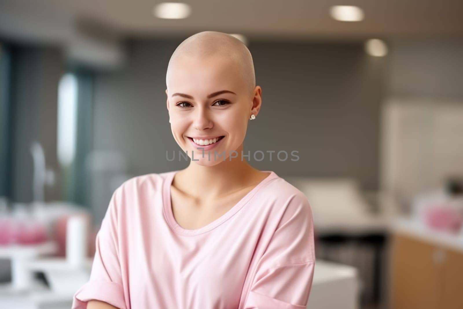 woman wearing pink t-shirt . Breast cancer awareness month. Generative ai.