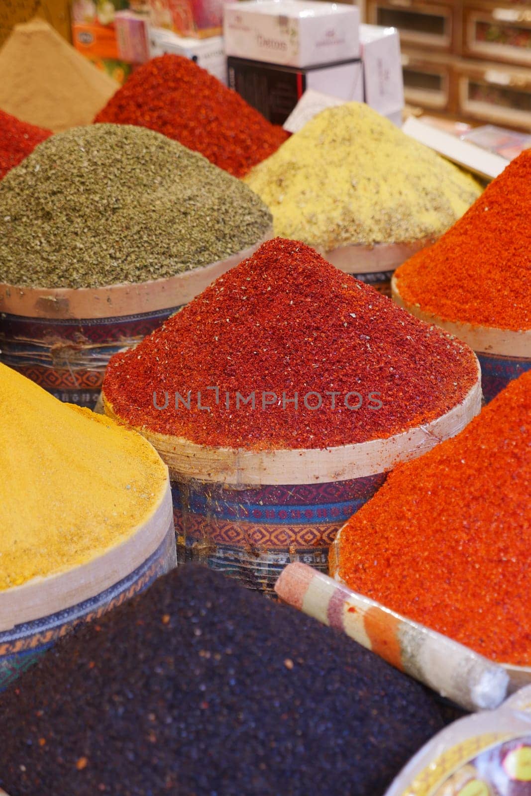 various spices in store in istanbul . by towfiq007