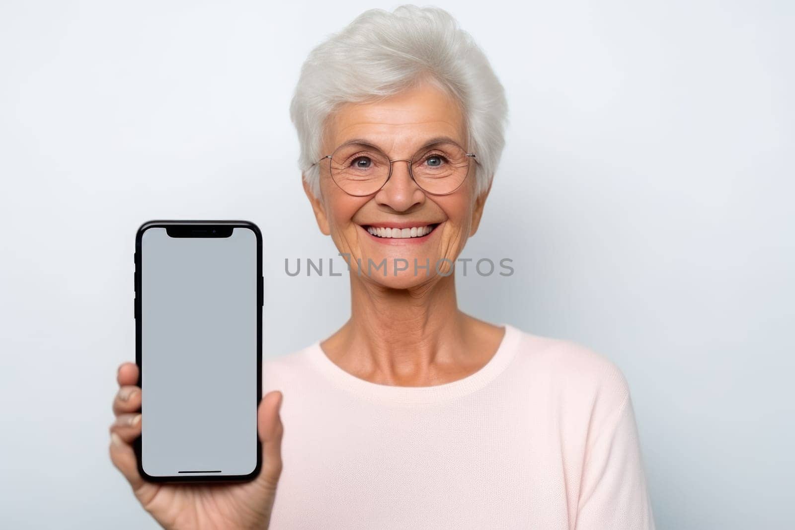 senior woman using a mobile app on her smartphone ,mockup. generative AI by matamnad