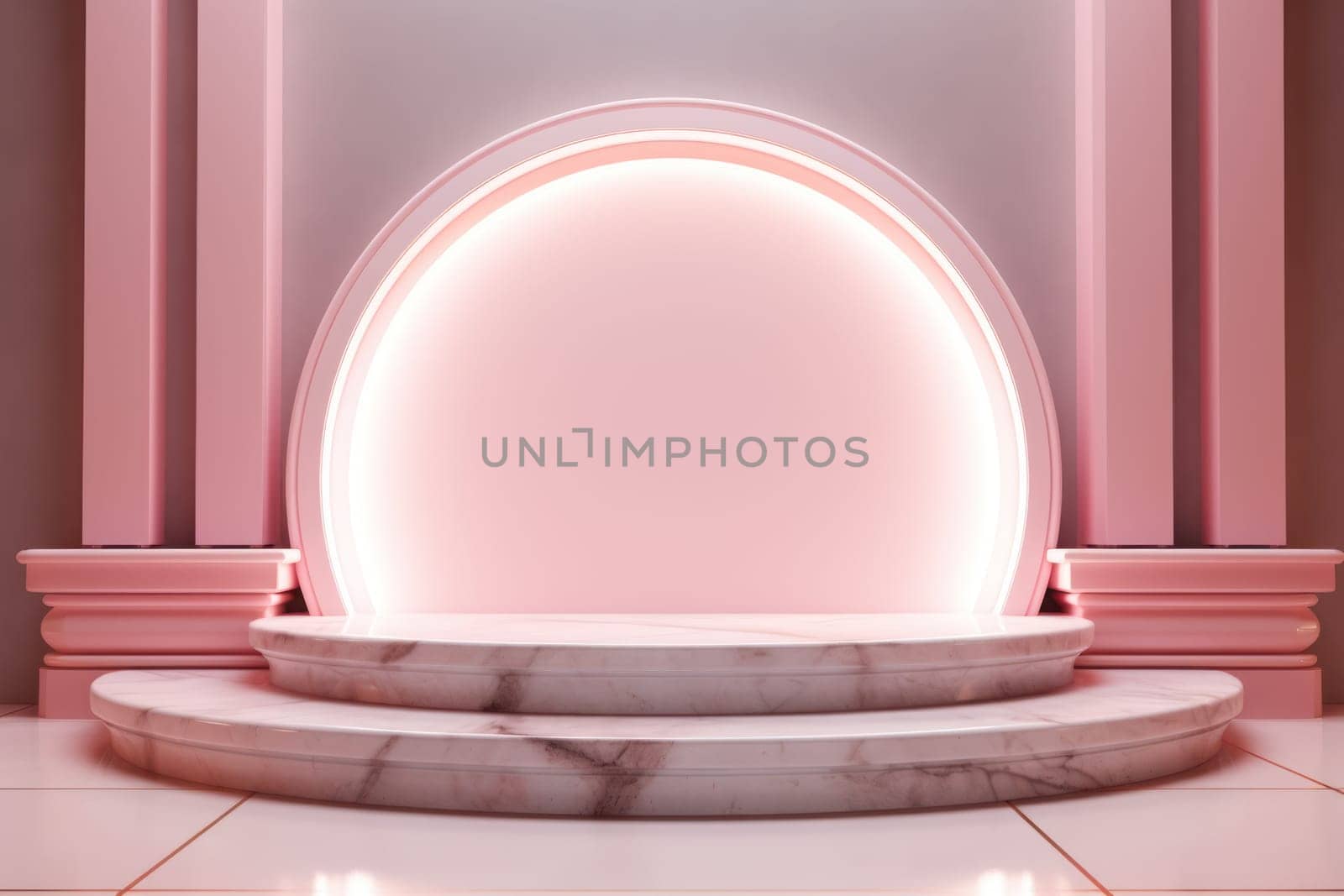 pastel pink product podium. Place for empty product space. Generative AI. by matamnad