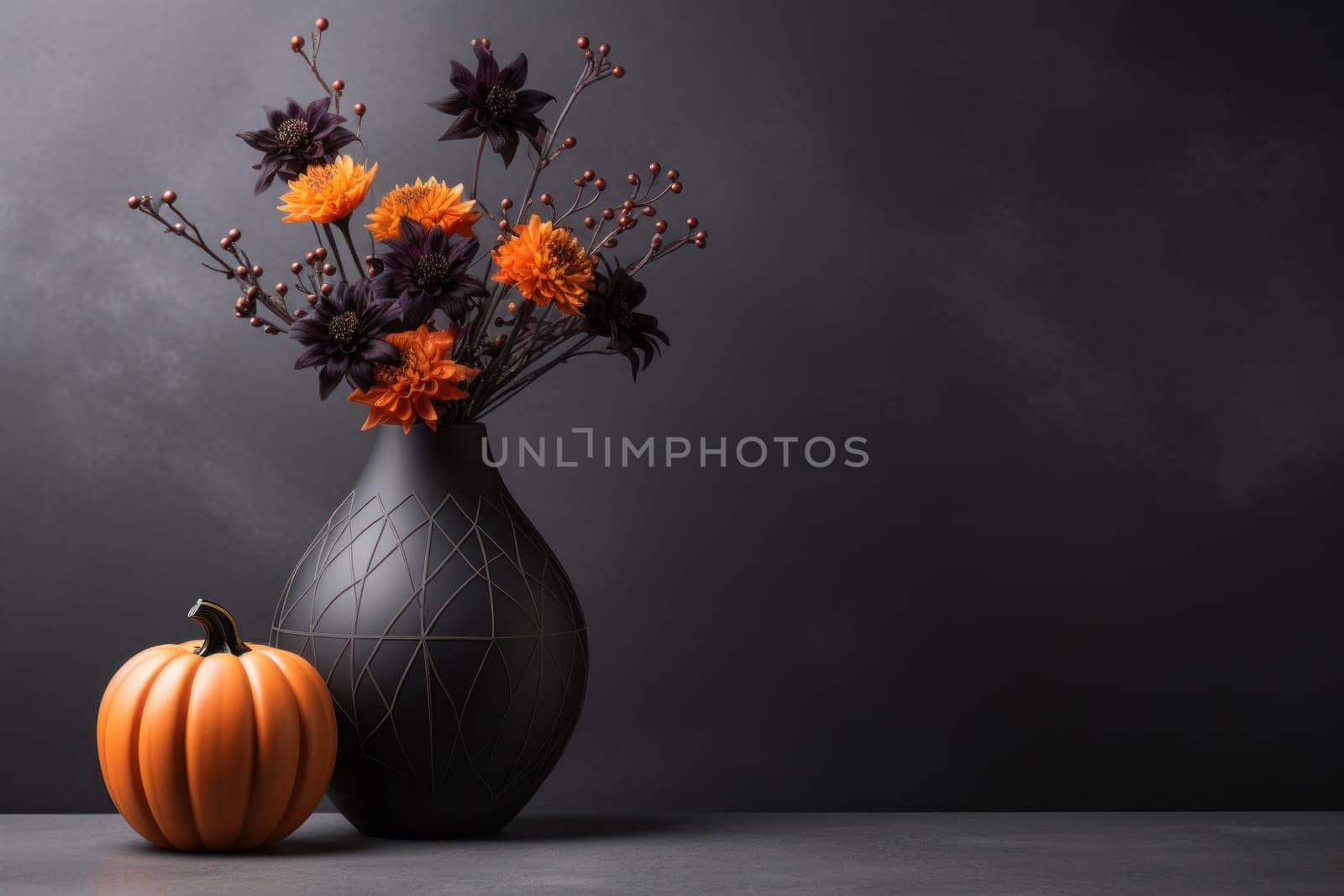 orange flower bouquet on idea for living room Halloween decoration, Generative Ai by matamnad