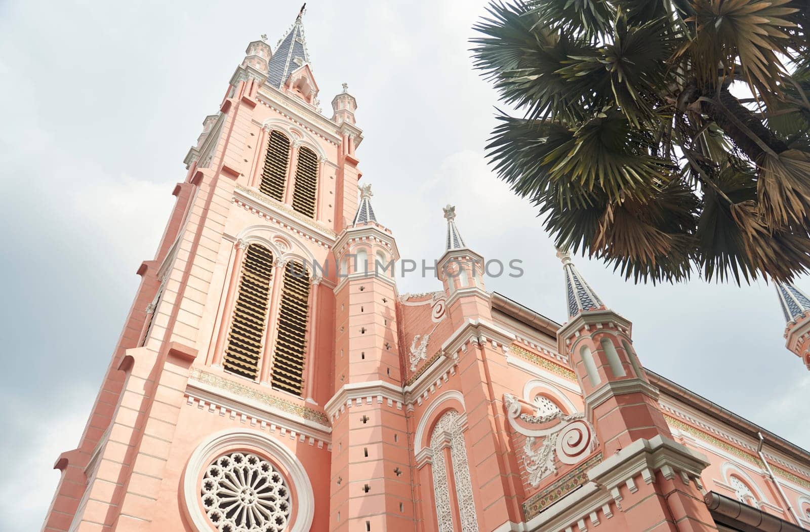 Ho Chi Minh City, Vietnam - 03.07.2023: View of the pink Tan Dinh church. High quality photo