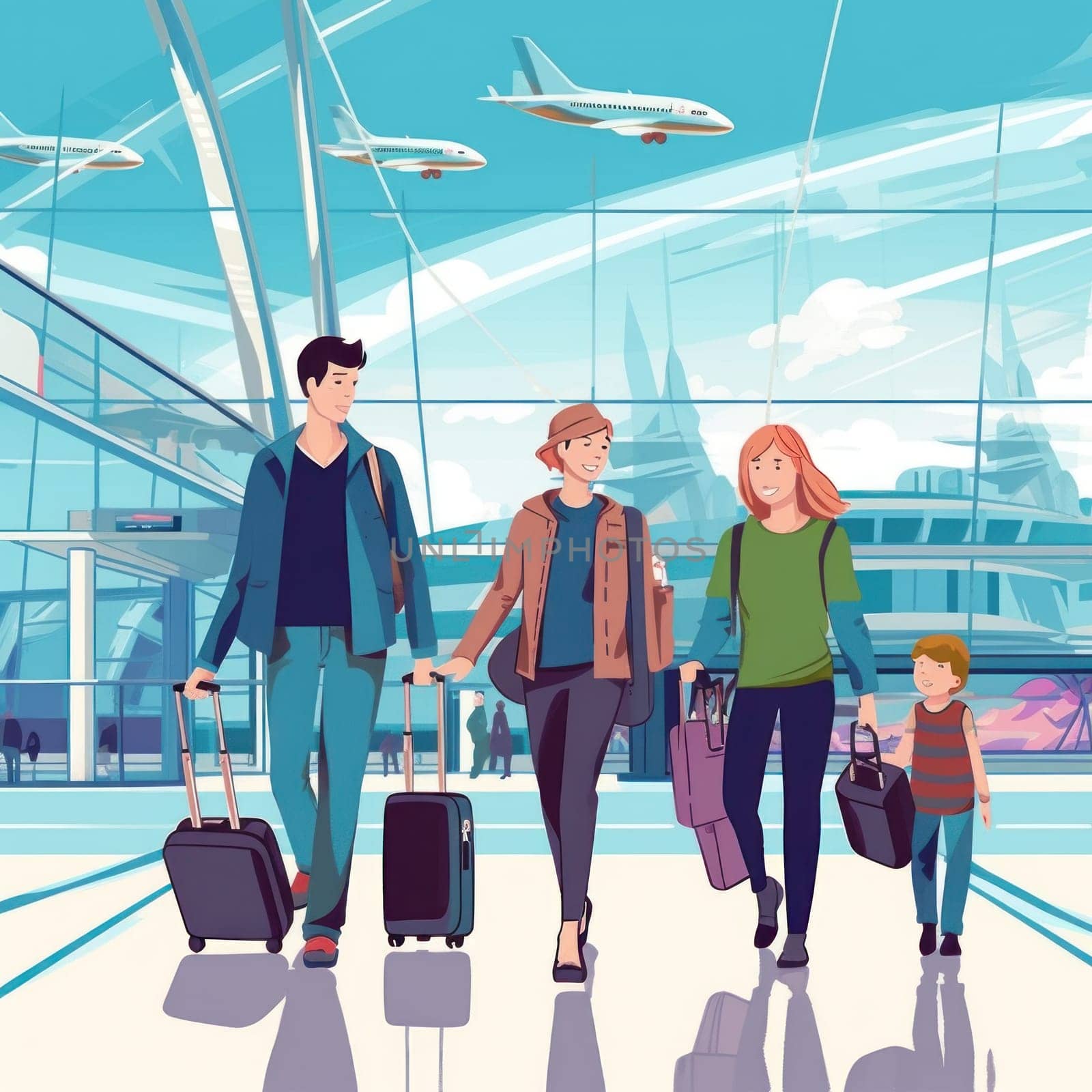 family travel at the airport , Generative AI by matamnad
