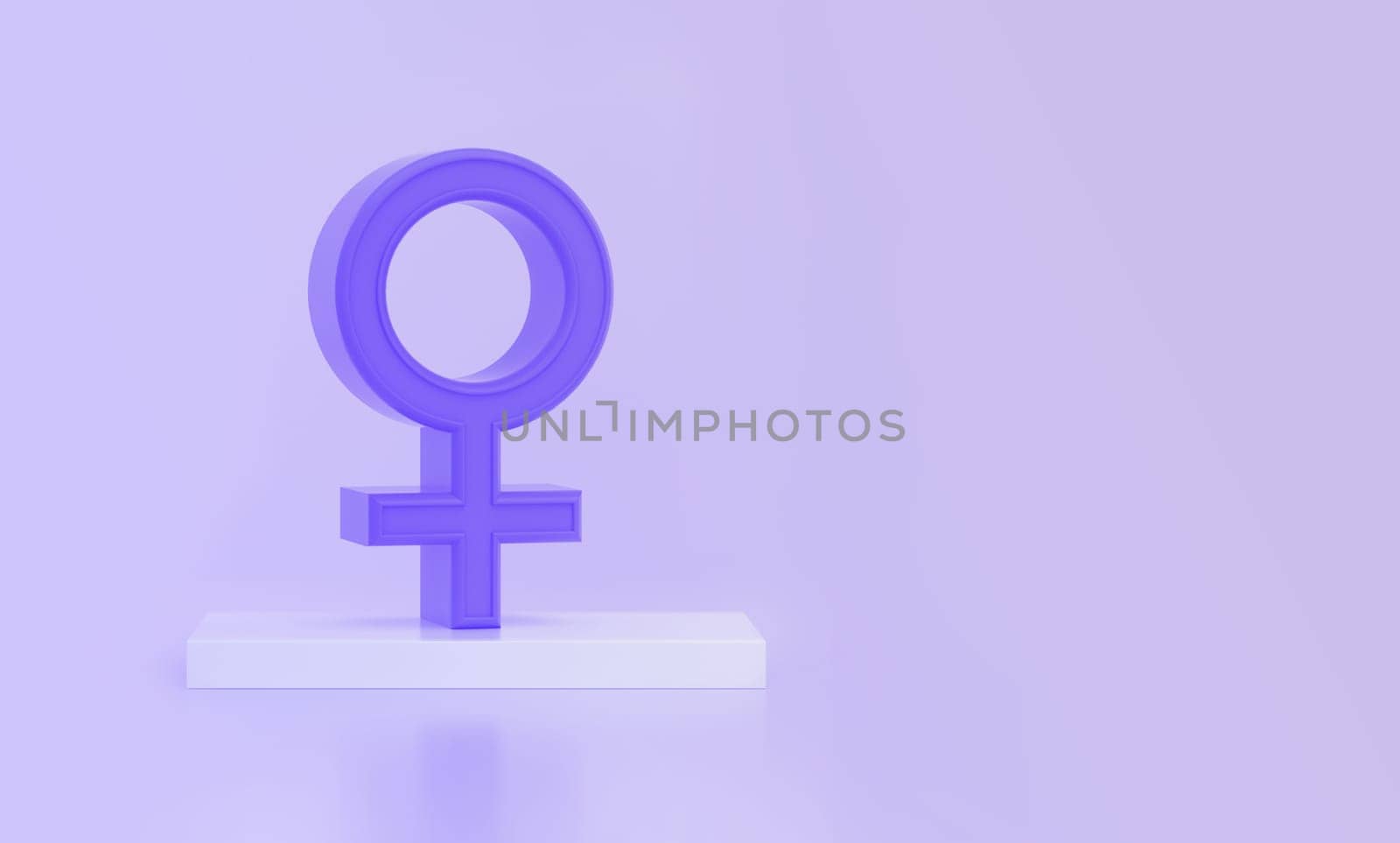 Podium with woman symbol, 3D illustration. Celebration of International Women's Day. Activism, women's rights, feminism and empowerment.
