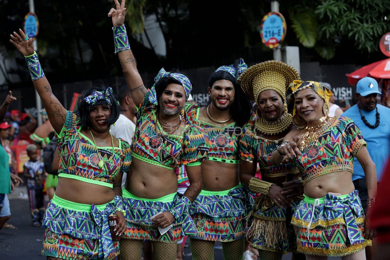 salvador, bahia, brazil - february 10, 2024: members of the As Muquiranas block are seen during the caranval in the city of Salvador.