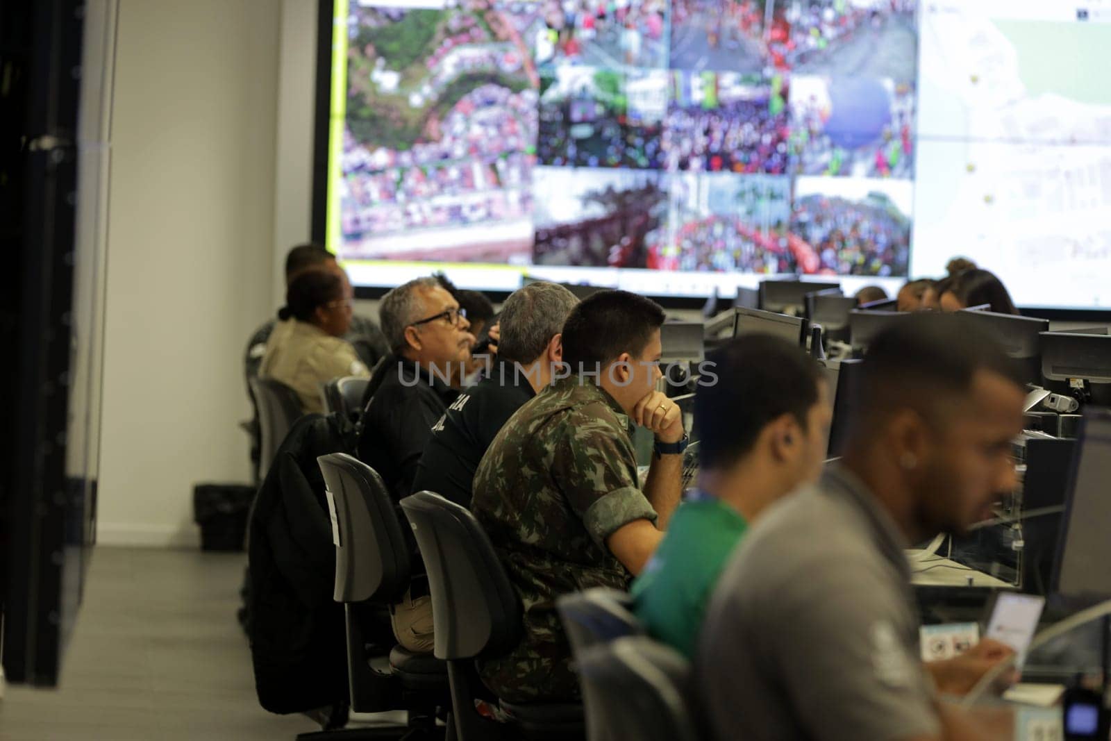 salvador, bahia, brazil - february 12, 2024: Security forces professionals working at the integrated control and command center in the city of Salvador