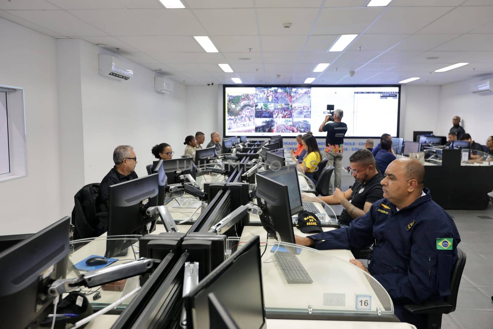 salvador, bahia, brazil - february 12, 2024: Security forces professionals working at the integrated control and command center in the city of Salvador