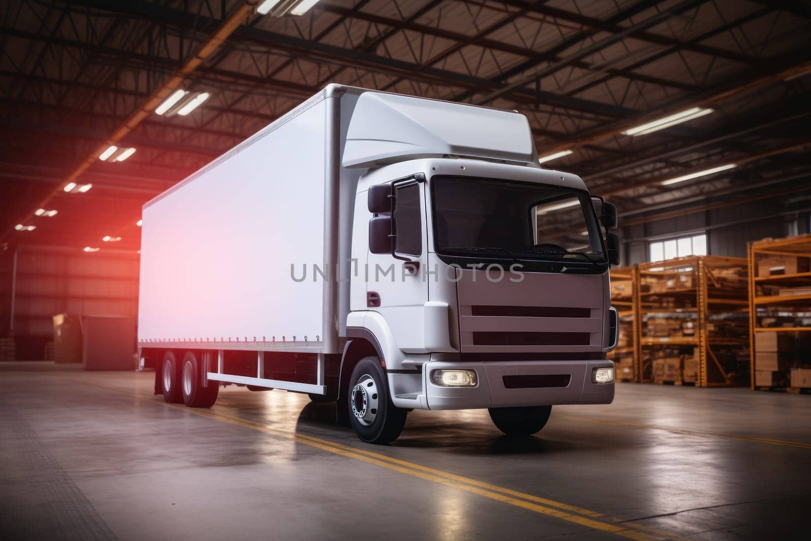 white delivery truck side view cargo truck advertising Generative AI.