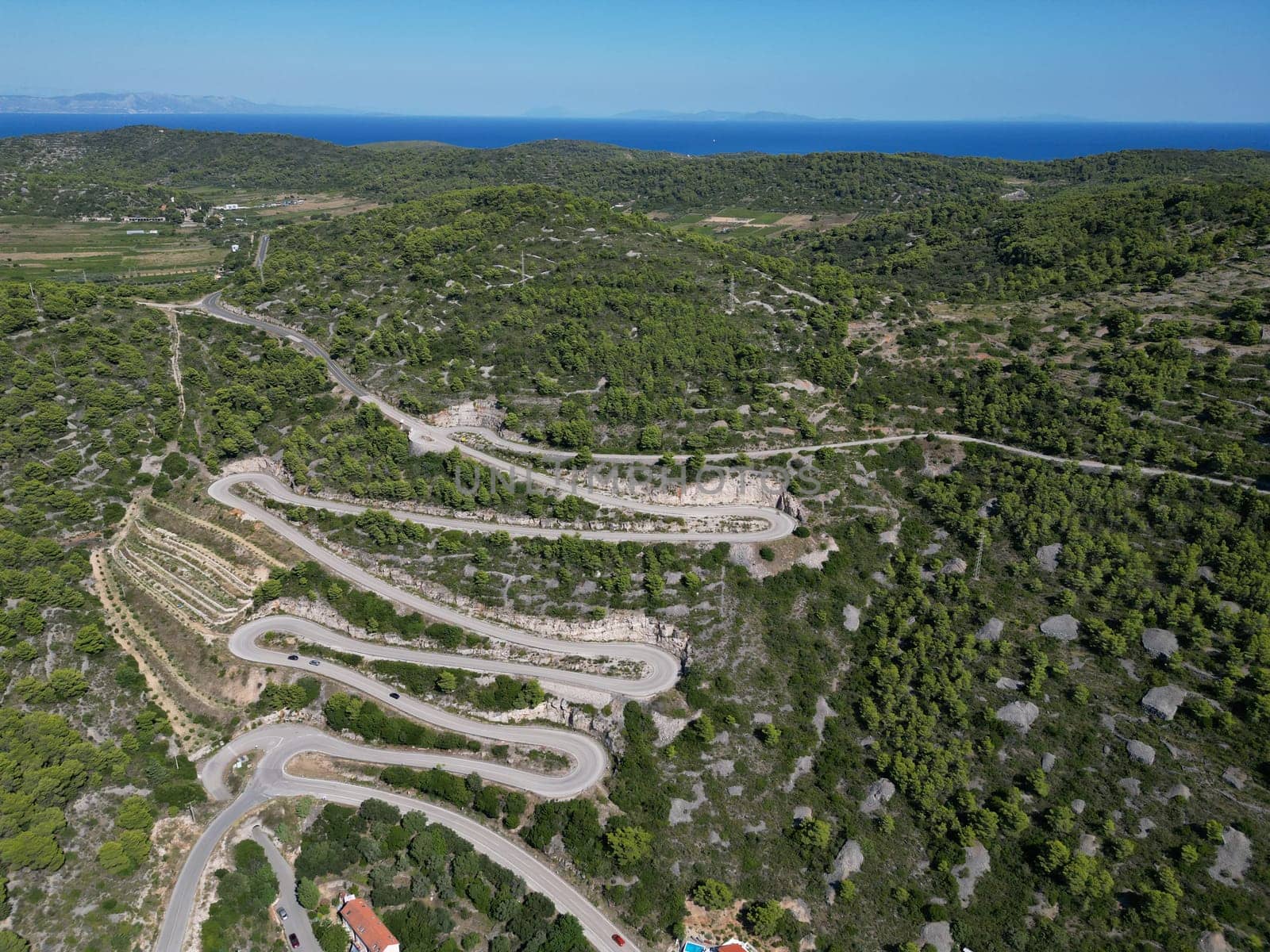 Vis Island, in Italian Lissa, island of Croatia in the Adriatic Sea. It is the outermost major island of the Dalmatian archipelago panoramic aerial view landscape