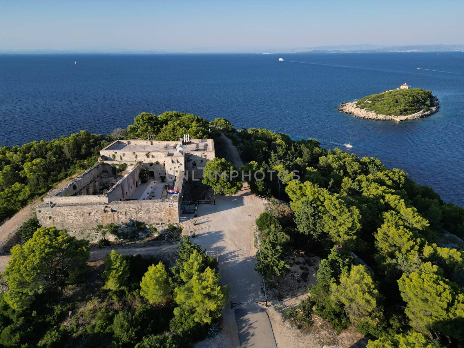 Vis Island, in Italian Lissa, island of Croatia in the Adriatic Sea. It is the outermost major island of the Dalmatian archipelago panoramic aerial view landscape