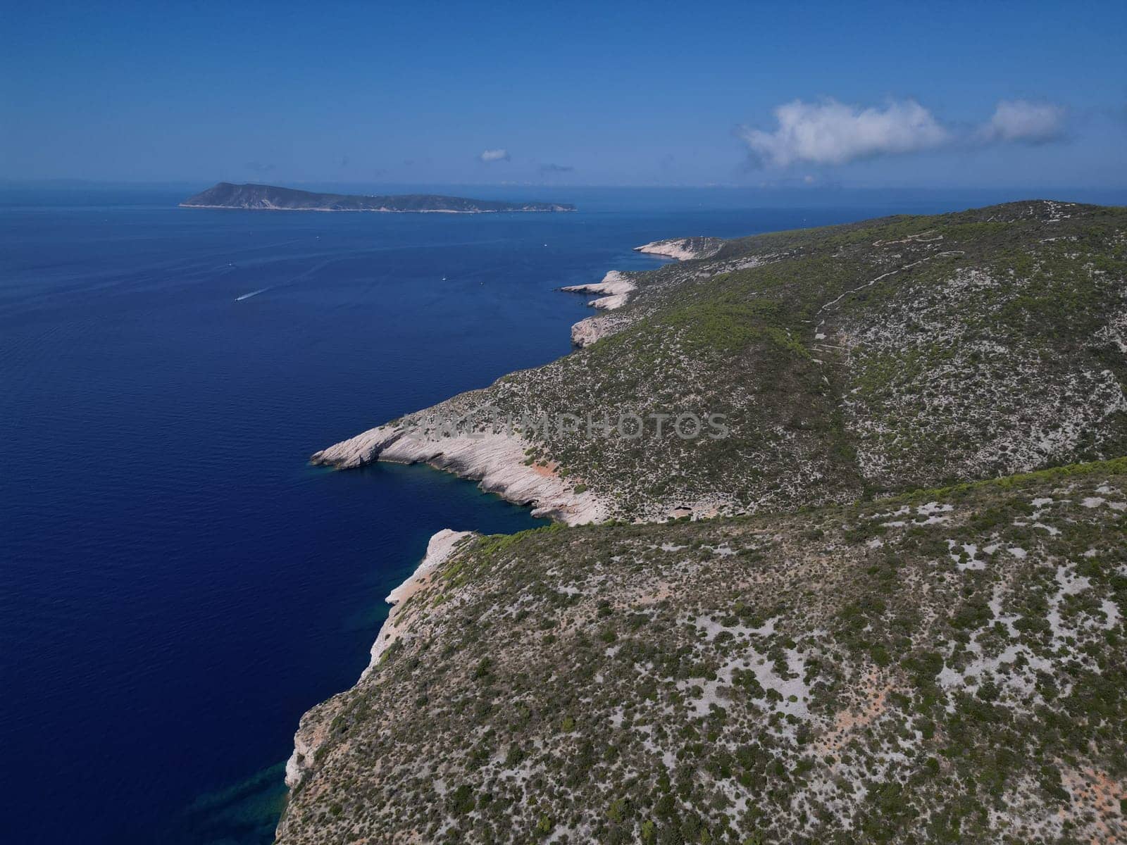 Vis Island, in Italian Lissa, island of Croatia in the Adriatic Sea. It is the outermost major island of the Dalmatian archipelago panoramic aerial view landscape