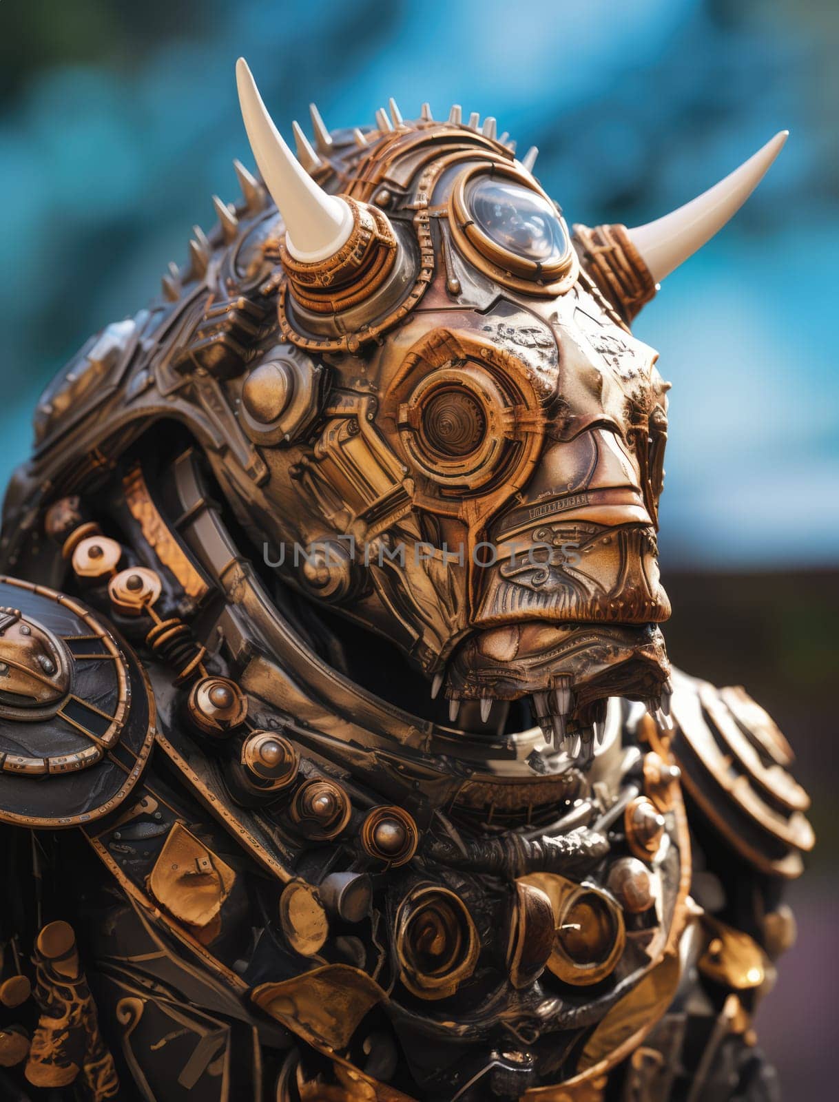 Male rhino wearing armor in the style of intricate steampunk