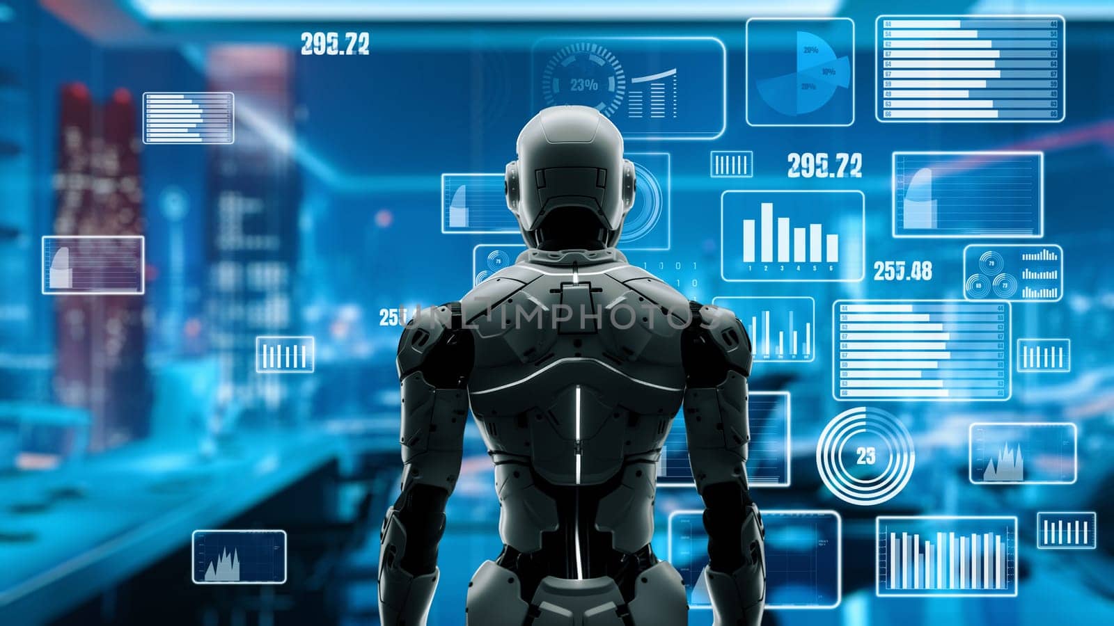 Future robot engineering AI solutions with LISP. A strategic algorithm for marketing robotics automation, LLM tech analysis, and cyber communication. 3D illustration artificial intelligence