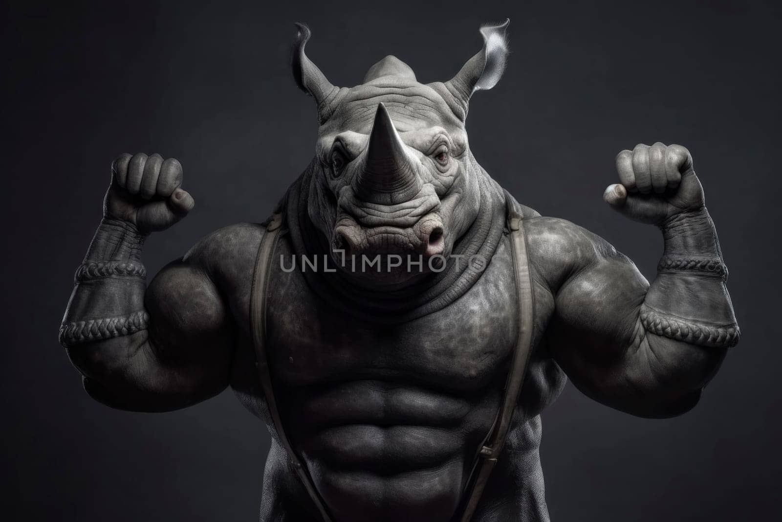Muscular Anthropomorphic Rhino Posing with Strength.