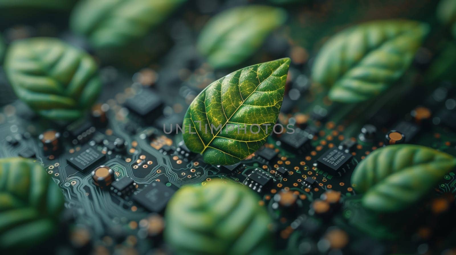 Green Leaf inside a PCB. Growth. Business, Technology, and Environmental Growth Together. Sustainable Resources. by Andrei_01