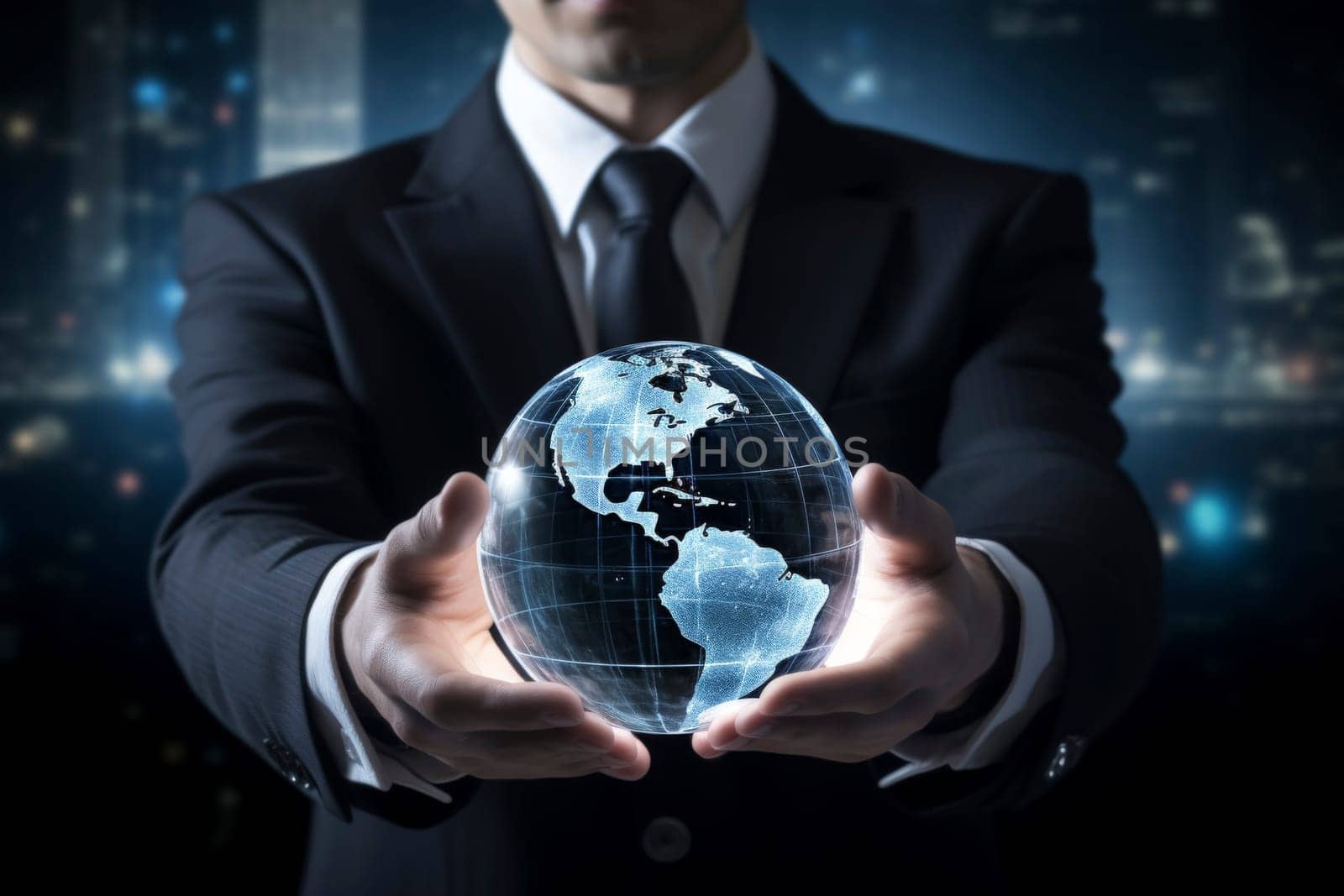 Businessman Holding Transparent Earth Globe by andreyz