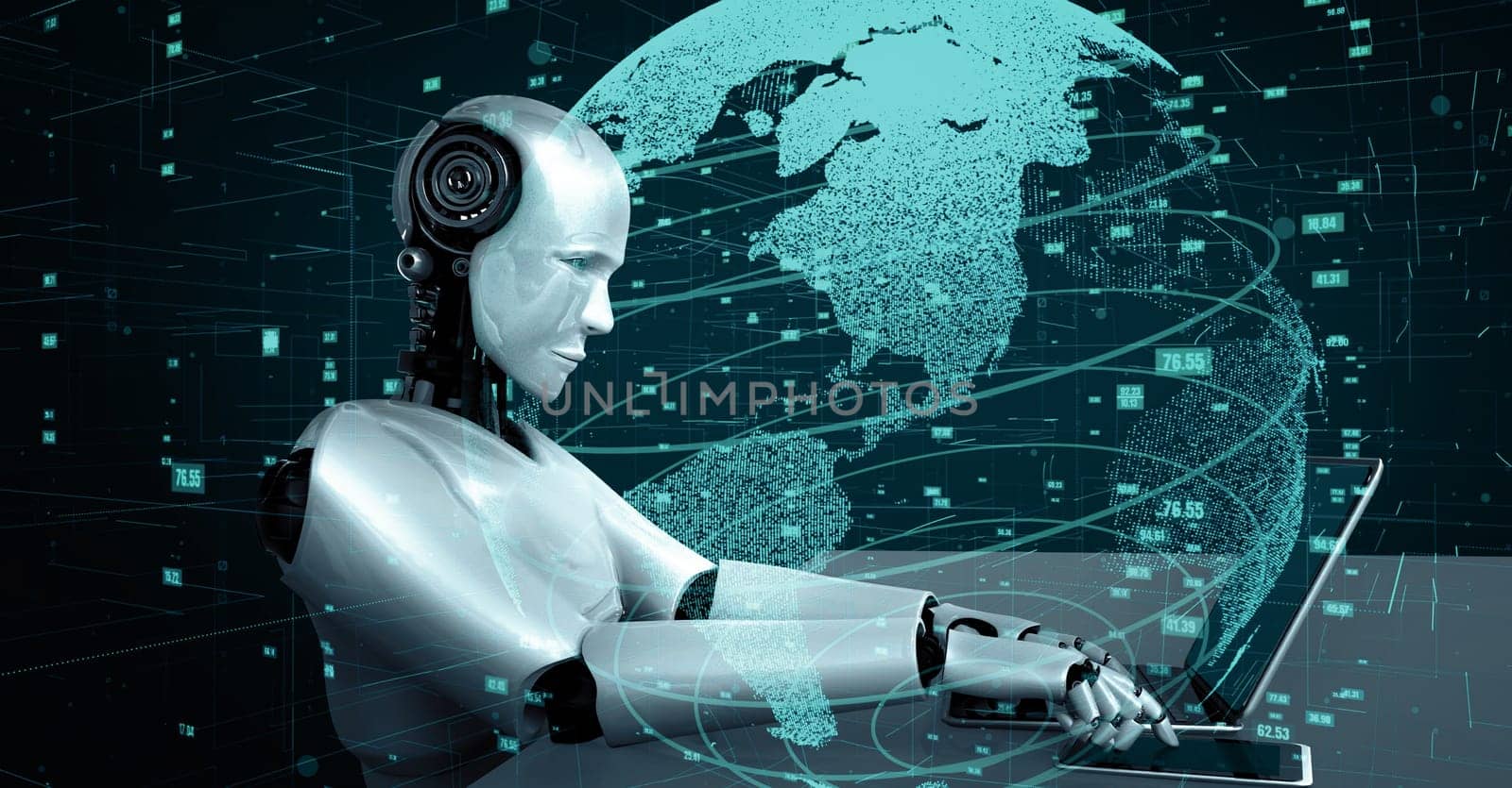 XAI Futuristic robot artificial intelligence huminoid AI data analytic technology by biancoblue