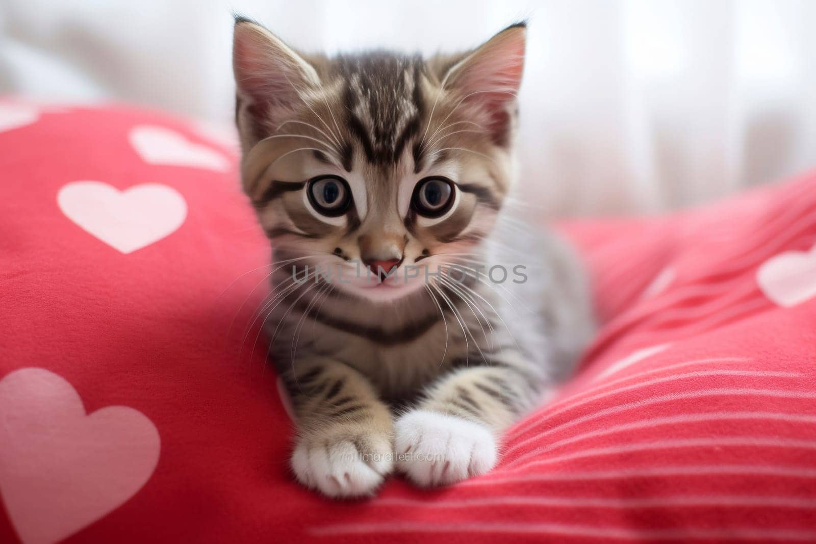 Kitten on Red Heart Pillow.
