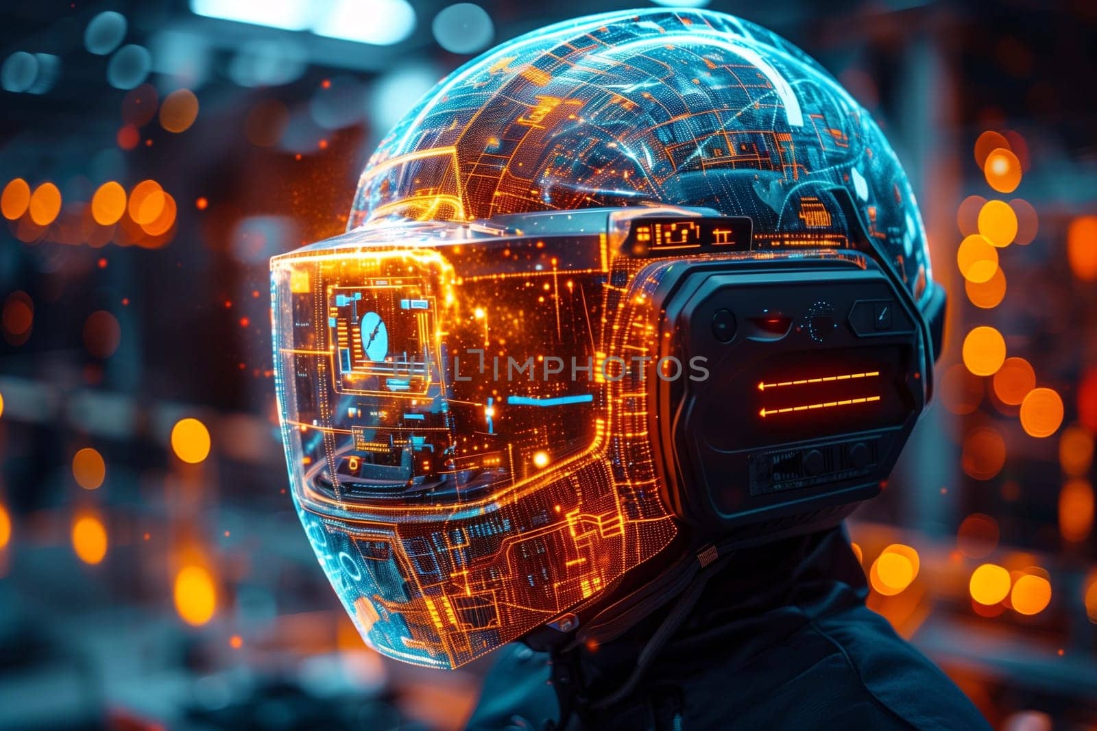 Man using virtual reality headset. by sarymsakov